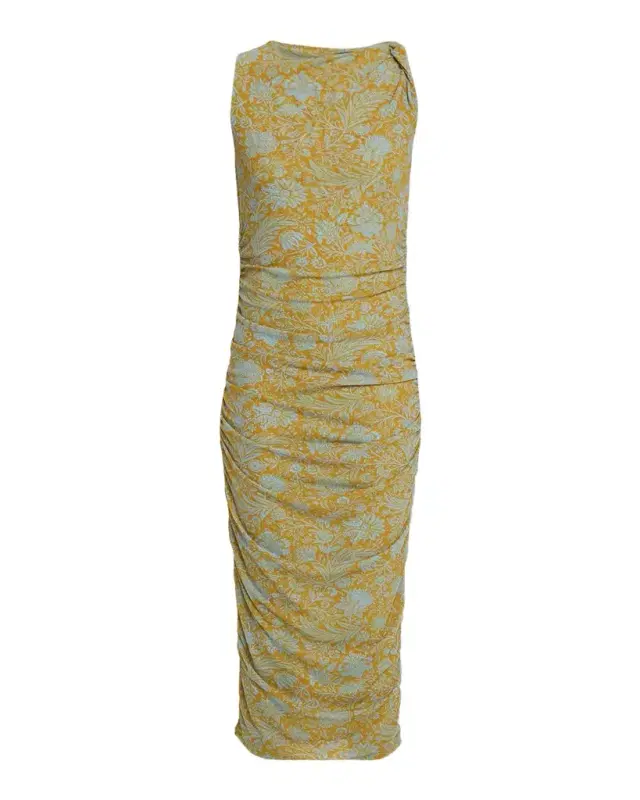 Otessa Floral Ruched Mesh Midi Dress