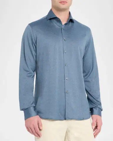 Canali Men's Cotton and Lyocell Sport Shirt | Thumbnail 4