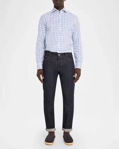 Canali Men's Blue Plaid Cotton Sport Shirt | Thumbnail 2