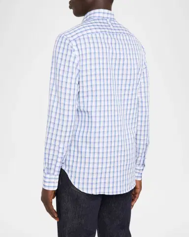 Canali Men's Blue Plaid Cotton Sport Shirt | Thumbnail 3