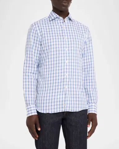 Canali Men's Blue Plaid Cotton Sport Shirt | Thumbnail 4