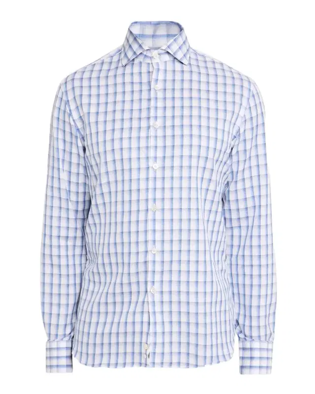 Canali Men 's Blue Plaid Cotton Sport Shirt