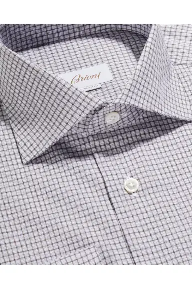 Brioni Men's Graph Check Cotton Dress Shirt | Thumbnail 4 Brioni Men's Graph Check Cotton Dress Shirt | Thumbnail 4