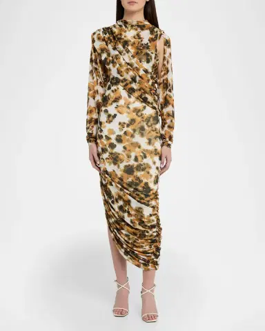 Et Ochs Lucien Draped Abstract-Print Midi Dress | Thumbnail 2 Et Ochs Lucien Draped Abstract-Print Midi Dress | Thumbnail 2
