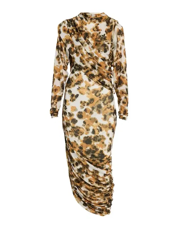 Lucien Draped Abstract-Print Midi Dress
