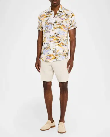Robert Graham Men's Curtis Viscose and Linen Short-Sleeve Shirt | Thumbnail 2 Robert Graham Men's Curtis Viscose and Linen Short-Sleeve Shirt | Thumbnail 2