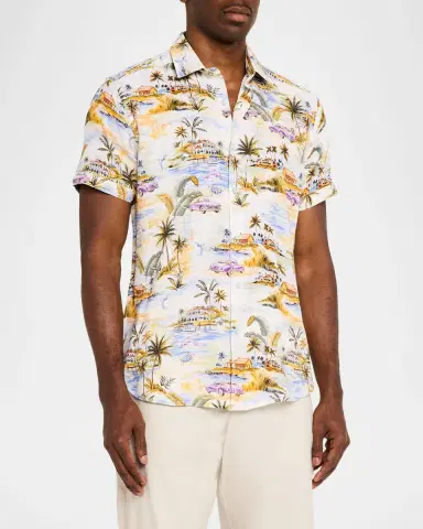 Robert Graham Men's Curtis Viscose and Linen Short-Sleeve Shirt | Thumbnail 4 Robert Graham Men's Curtis Viscose and Linen Short-Sleeve Shirt | Thumbnail 4