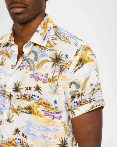 Robert Graham Men's Curtis Viscose and Linen Short-Sleeve Shirt | Thumbnail 5 Robert Graham Men's Curtis Viscose and Linen Short-Sleeve Shirt | Thumbnail 5