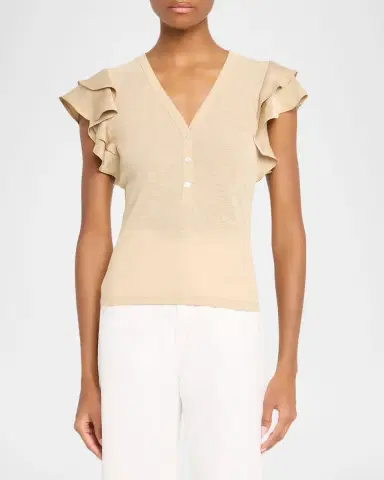 Veronica Beard Aphrodite Flutter-Sleeve Top | Thumbnail 4
