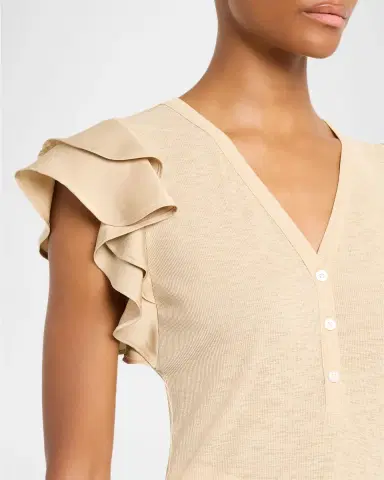 Veronica Beard Aphrodite Flutter-Sleeve Top | Thumbnail 5
