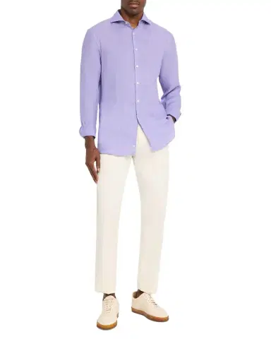 Canali Men 's Solid Linen Sport Shirt | Thumbnail 1 Canali Men 's Solid Linen Sport Shirt | Thumbnail 1