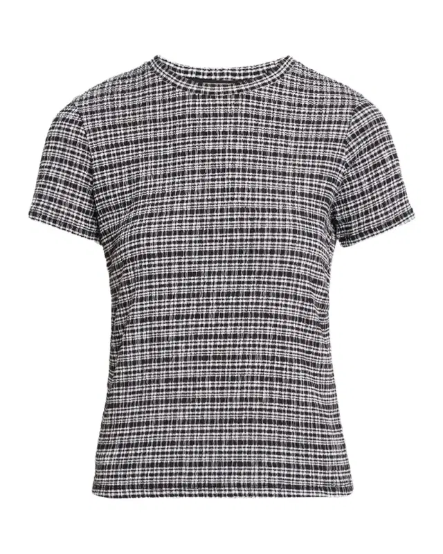 Vince Plaid Knit Short-Sleeve Crewneck Tee