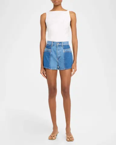 Veronica Beard Elijah Color-Block Denim Shorts | Thumbnail 2