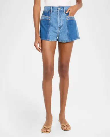 Veronica Beard Elijah Color-Block Denim Shorts | Thumbnail 4