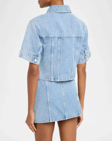 Veronica Beard Malcom Short-Sleeve Cropped Denim Jacket | Thumbnail 2
