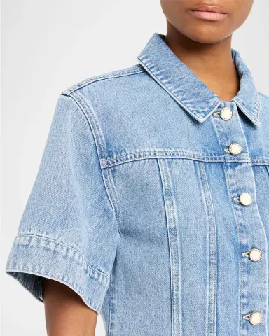 Veronica Beard Malcom Short-Sleeve Cropped Denim Jacket | Thumbnail 4
