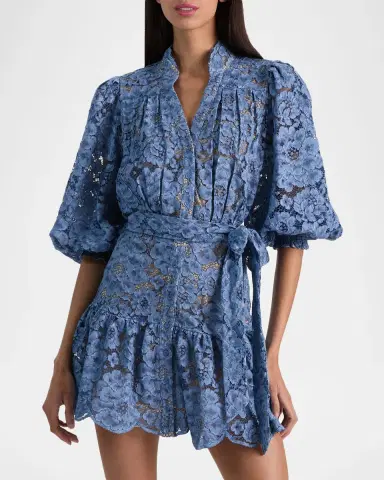 ALICE + OLIVIA Cora Voluminous Floral Lace Shirtdress | Thumbnail 4