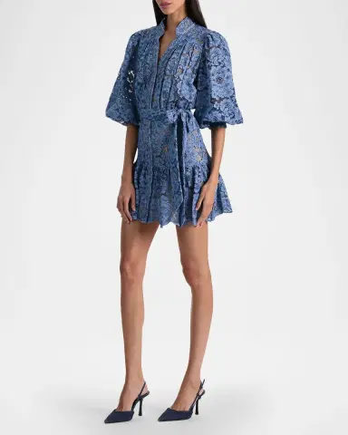ALICE + OLIVIA Cora Voluminous Floral Lace Shirtdress | Thumbnail 6