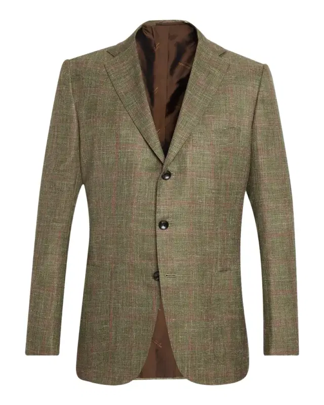 Kiton Men 's Cashmere and Silk Woven Windowpane Sport Coat