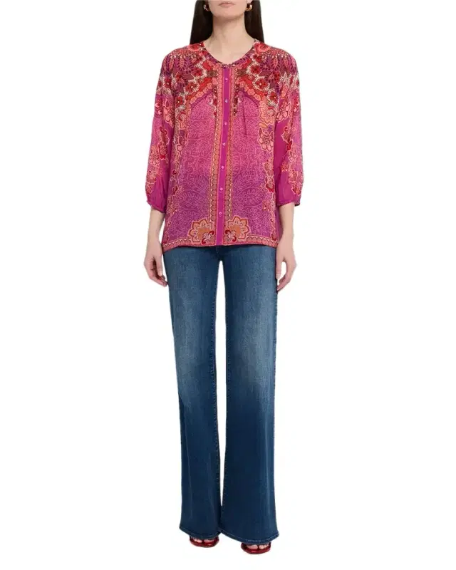 Franceen Lightweight Scarf-Print Shirt