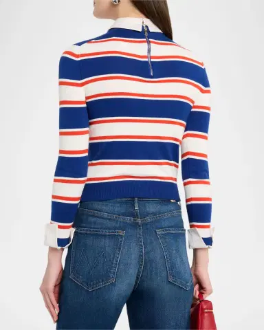 ALICE + OLIVIA Porla Striped Collared Sweater | Thumbnail 2