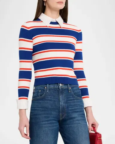 ALICE + OLIVIA Porla Striped Collared Sweater | Thumbnail 3