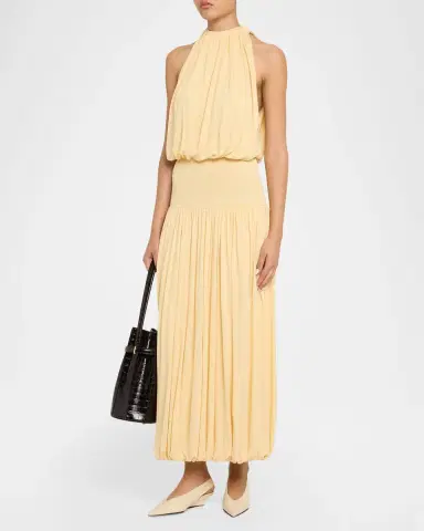 Toteme Soft Gathered Halter Midi Bubble Dress | Thumbnail 4 Toteme Soft Gathered Halter Midi Bubble Dress | Thumbnail 4