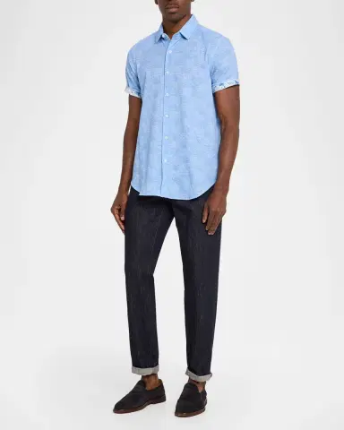 Robert Graham Men's Reid Tonal Cotton Short-Sleeve Shirt | Thumbnail 2 Robert Graham Men's Reid Tonal Cotton Short-Sleeve Shirt | Thumbnail 2