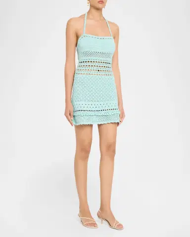 Retrofête Saffy Crochet Halter Mini Dress | Thumbnail 4 Retrofête Saffy Crochet Halter Mini Dress | Thumbnail 4