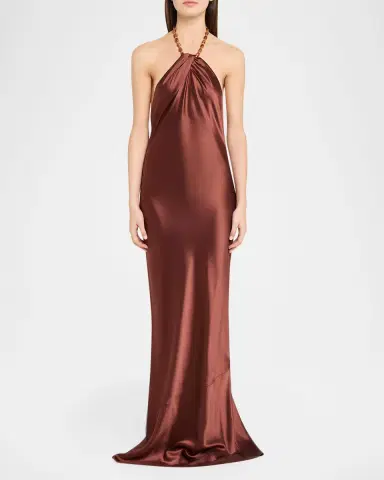 Retrofête Anat Satin Beaded Halter Dress | Thumbnail 2