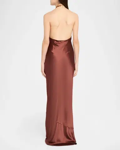 Retrofête Anat Satin Beaded Halter Dress | Thumbnail 3