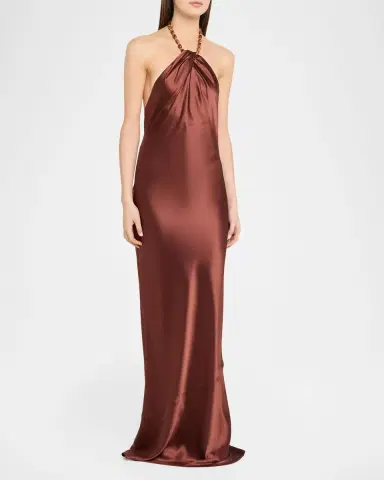 Retrofête Anat Satin Beaded Halter Dress | Thumbnail 4