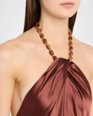 Retrofête Anat Satin Beaded Halter Dress | Thumbnail 5