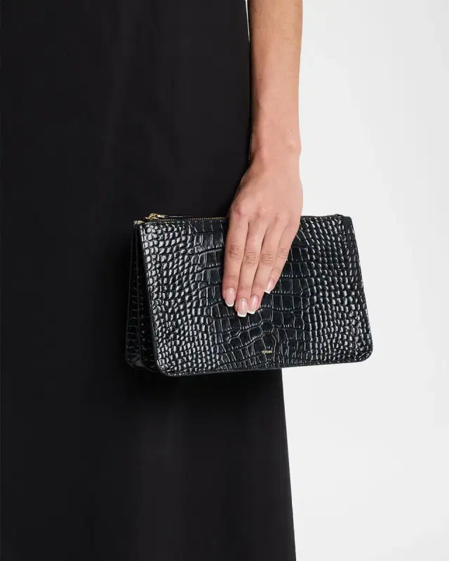 Croc-Embossed Leather Clutch Bag