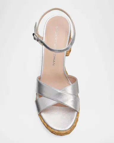 Stuart Weitzman 80mm Dayna Metallic Leather Platform Sandals | Thumbnail 2