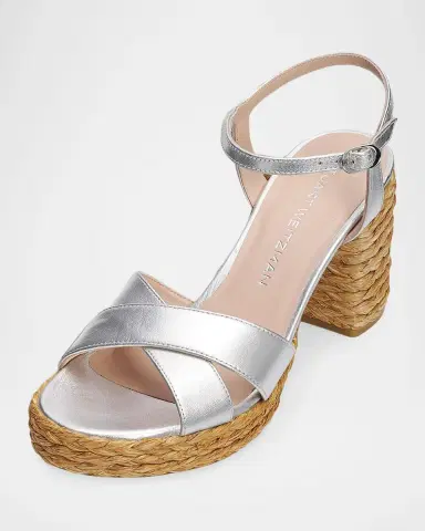 Stuart Weitzman 80mm Dayna Metallic Leather Platform Sandals | Thumbnail 4
