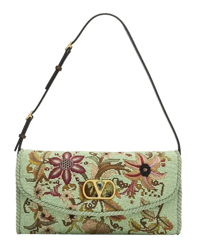 Valentino Garavani Floral-Embroidered Beaded Silk Shoulder Bag