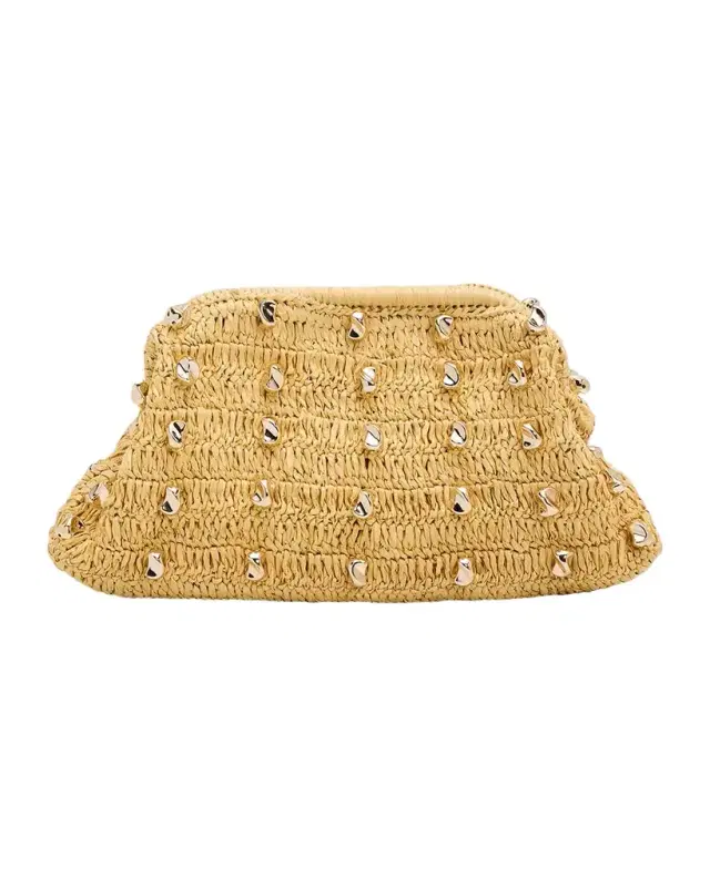 BTB Los Angeles Gaila Studded Raffia Clutch Bag