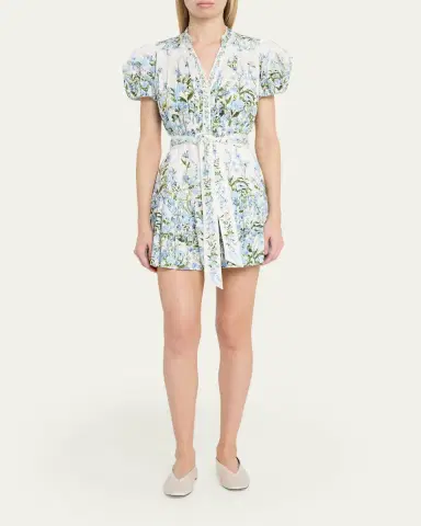 Alice + Olivia Cora Short-Sleeve Tiered Mini Shirtdress | Thumbnail 2