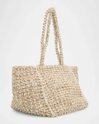 BTB Los Angeles Metallic Pearl-Embellished Raffia Tote Bag | Thumbnail 3 BTB Los Angeles Metallic Pearl-Embellished Raffia Tote Bag | Thumbnail 3