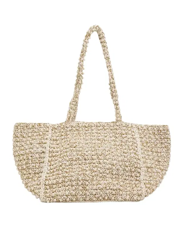 BTB Los Angeles Metallic Pearl-Embellished Raffia Tote Bag