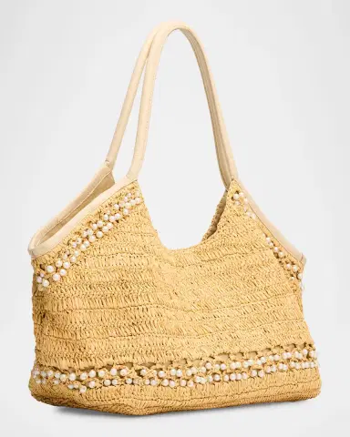 BTB Los Angeles Brandie Pearly-Trim Raffia Tote Bag | Thumbnail 3 BTB Los Angeles Brandie Pearly-Trim Raffia Tote Bag | Thumbnail 3