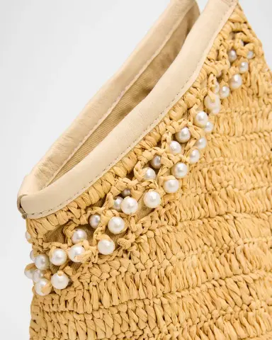 BTB Los Angeles Brandie Pearly-Trim Raffia Tote Bag | Thumbnail 6 BTB Los Angeles Brandie Pearly-Trim Raffia Tote Bag | Thumbnail 6