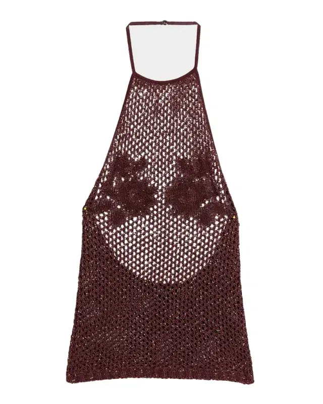 Metallic Floral Crochet Halter Top