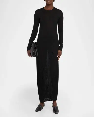 TOTEME Long-Sleeve Crinkle Knit Maxi Column Dress | Thumbnail 2