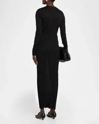 TOTEME Long-Sleeve Crinkle Knit Maxi Column Dress | Thumbnail 3