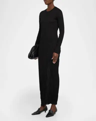 TOTEME Long-Sleeve Crinkle Knit Maxi Column Dress | Thumbnail 4
