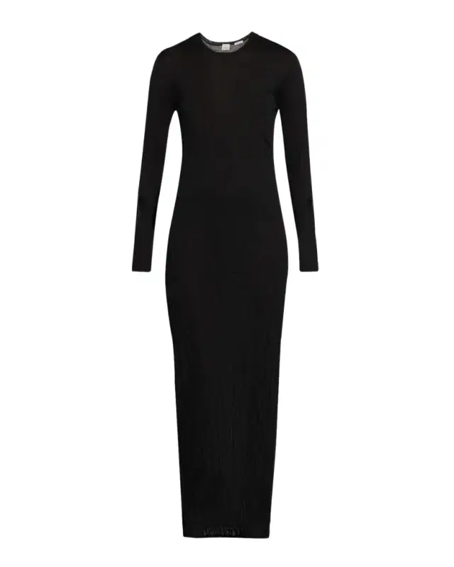 Long-Sleeve Crinkle Knit Maxi Column Dress