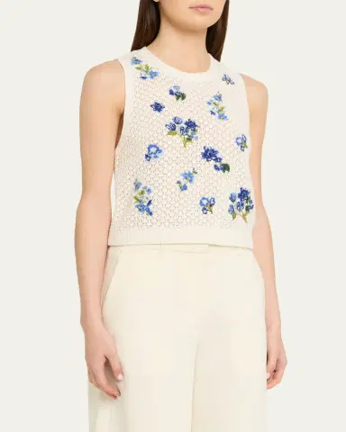 ALICE + OLIVIA Amity Embroidered Crochet Tank Top | Thumbnail 4