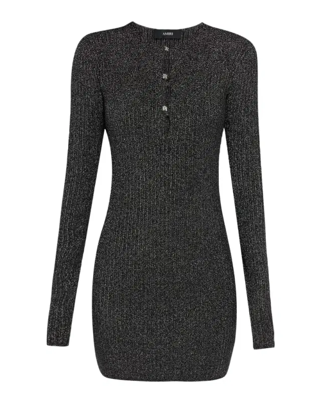 Keyhole Metallic Rib Long-Sleeve Mini Dress